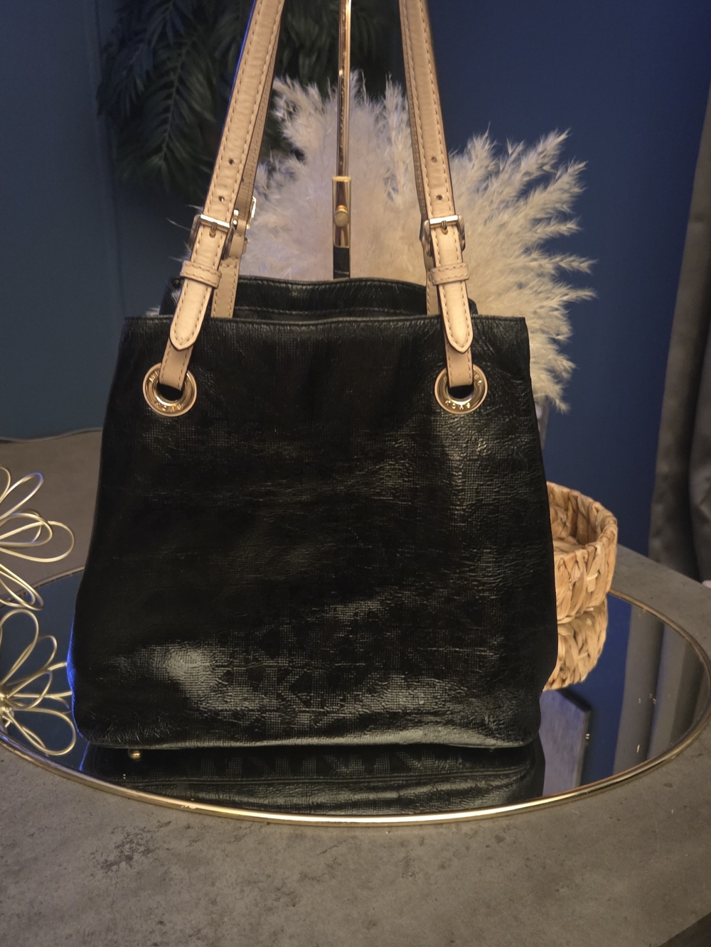 Black Patent Michael Kors Tote | Nude Straps | Quiet Luxury Meets Everyday Glam